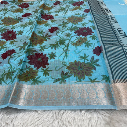 Banarasi Cotton Kota Check Printed Saree