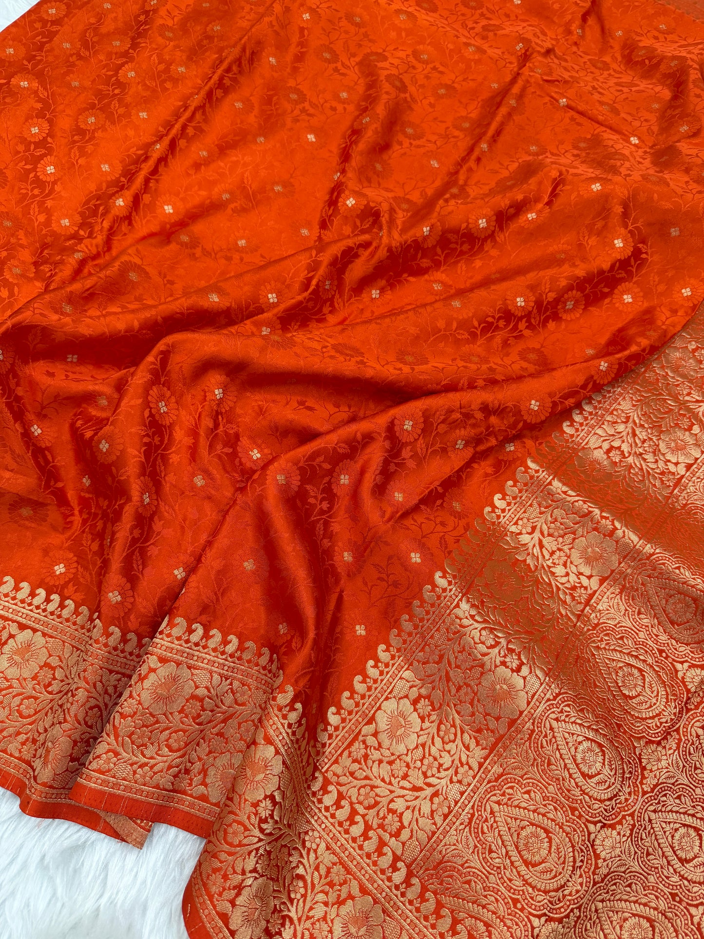 Burnt Orange Banarasi Mashru Silk Saree