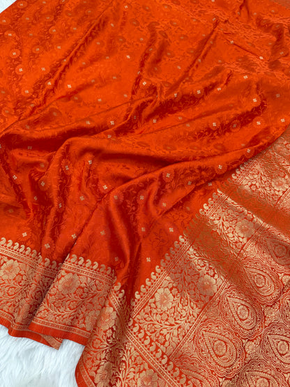 Burnt Orange Banarasi Mashru Silk Saree