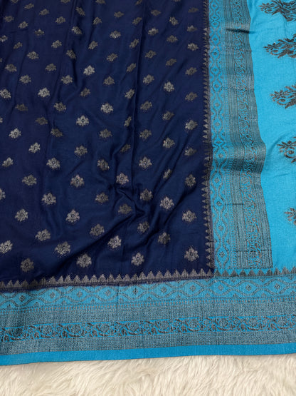 Navy Blue to Firozi Banarasi Crepe Georgette Saree