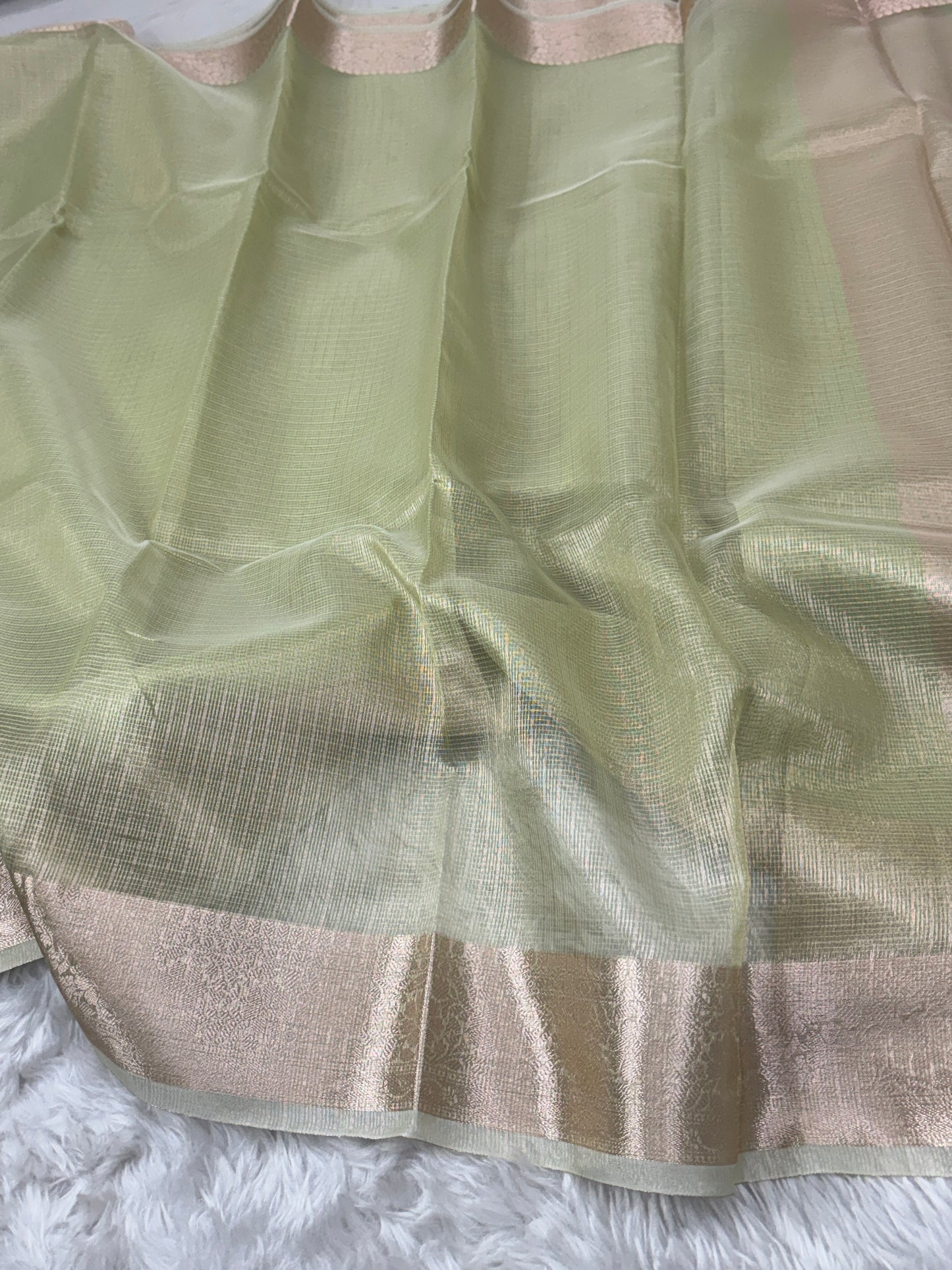 Pista Green Tissue Silk Banarasi Border Saree
