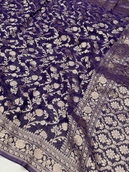 Deep Purple Banarasi Viscose Khaddi Georgette Saree