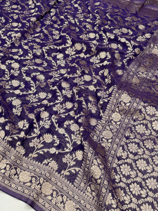 Deep Purple Banarasi Viscose Khaddi Georgette Saree