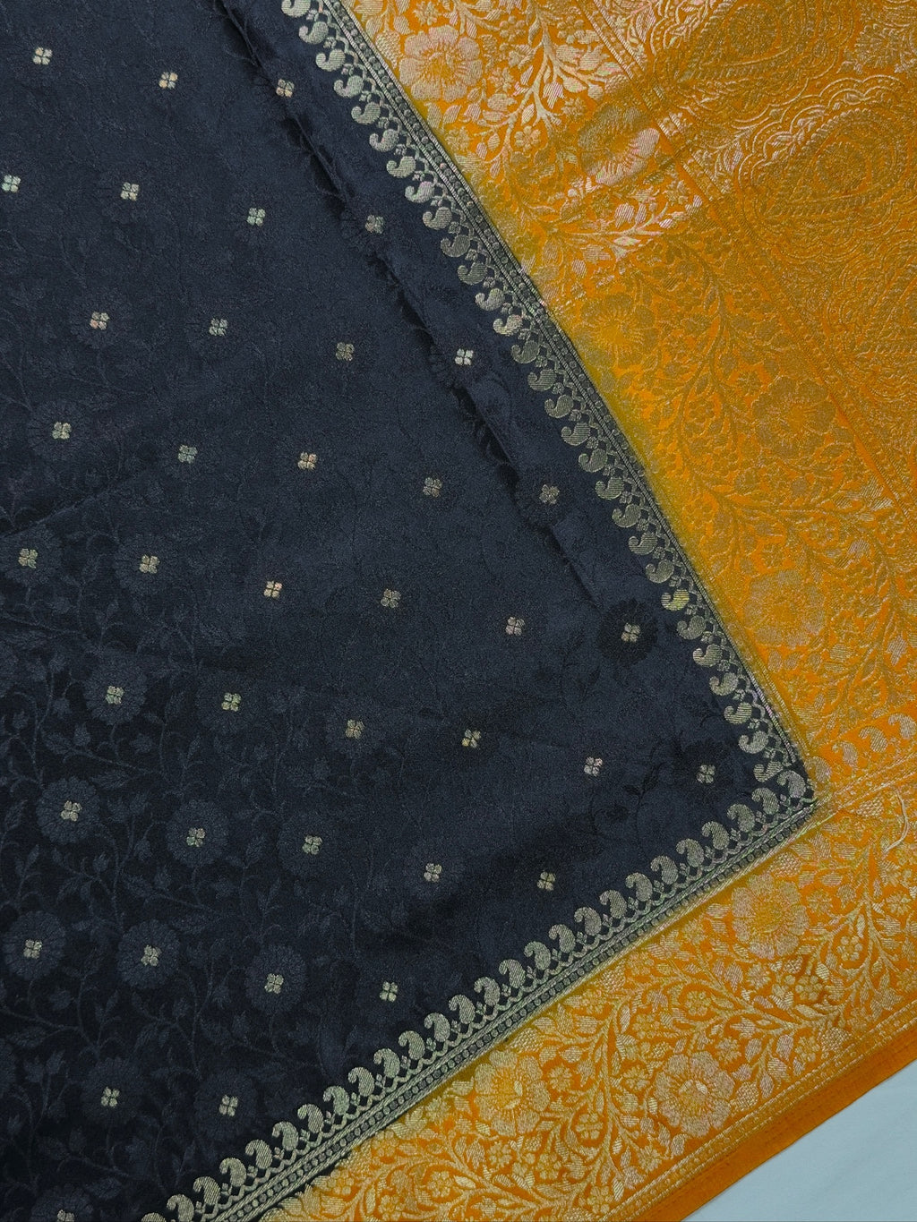 Black to Mustard Banarasi Mashru Silk Saree