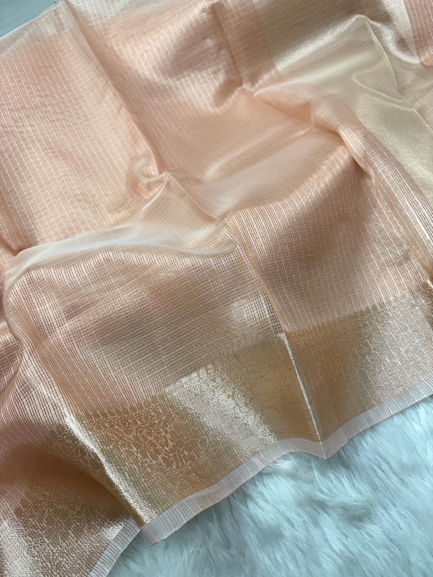 Peach Tissue Silk Banarasi Border Saree