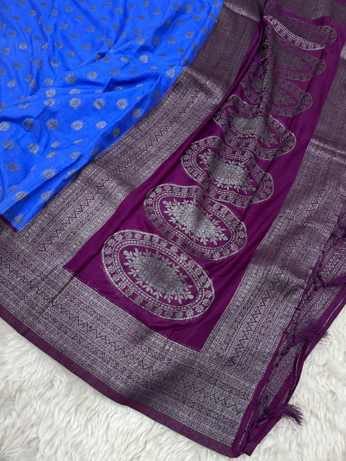 Royal Blue to Wine Banarasi Crepe Georgette Saree