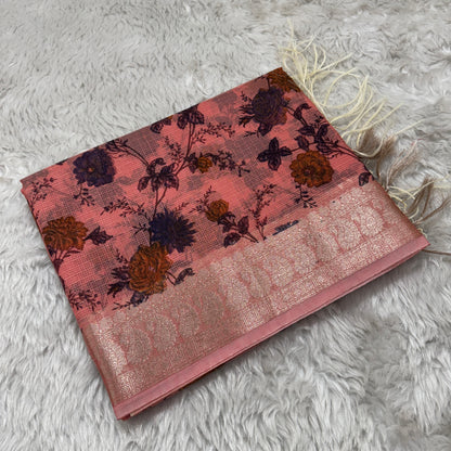 Banarasi Cotton Kota Check Printed Saree
