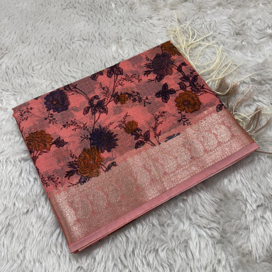 Banarasi Cotton Kota Check Printed Saree