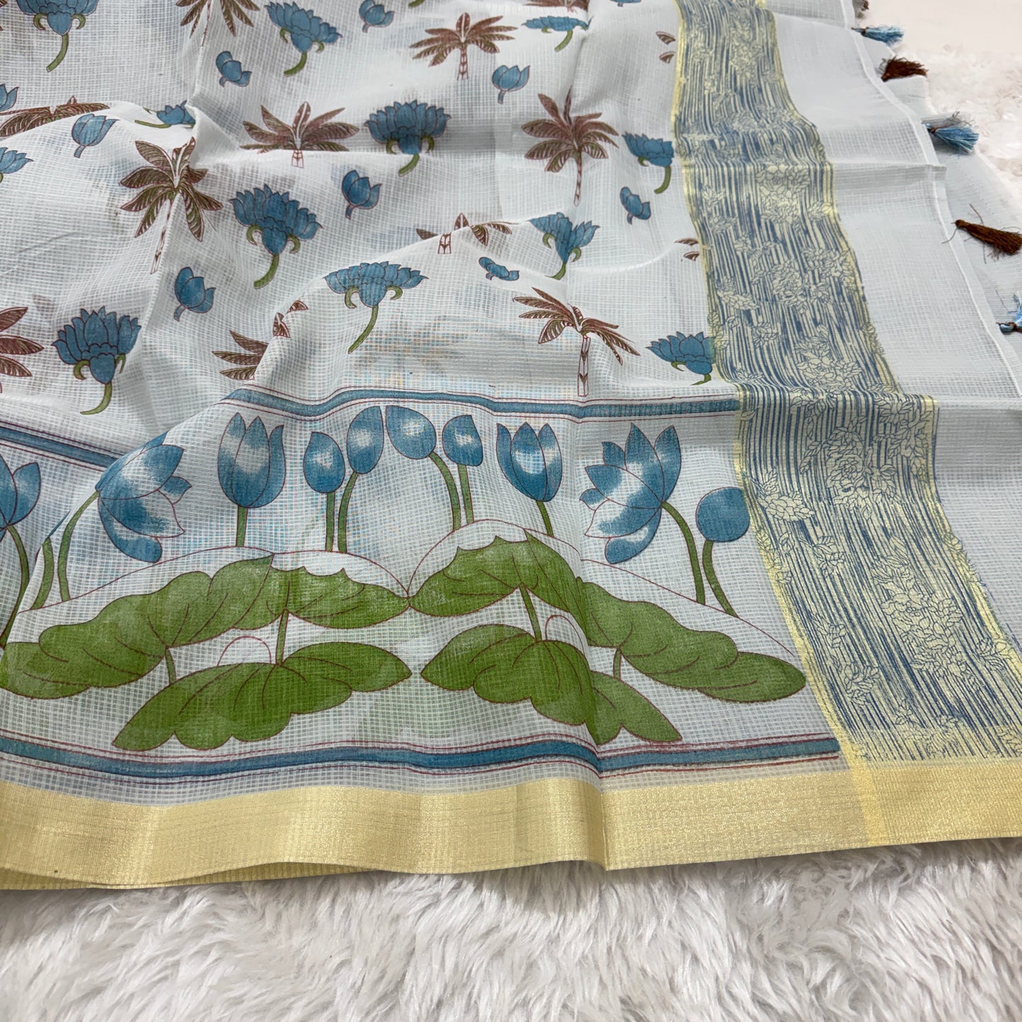 Block Print Cotton Kota Doria Saree