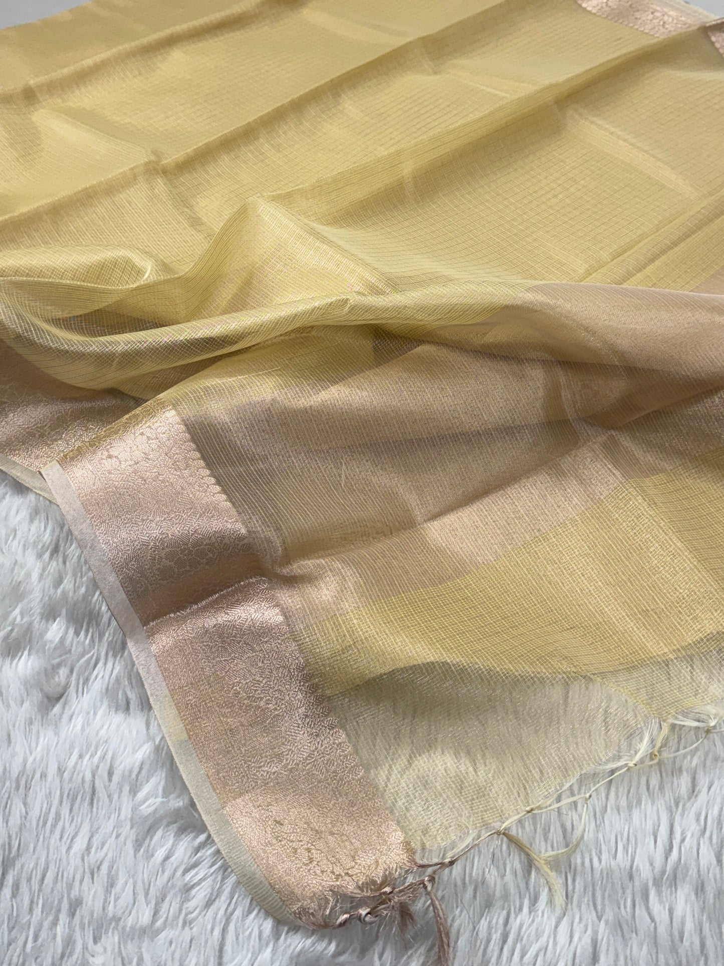 Lemon Yellow Tissue Silk Banarasi Border Saree