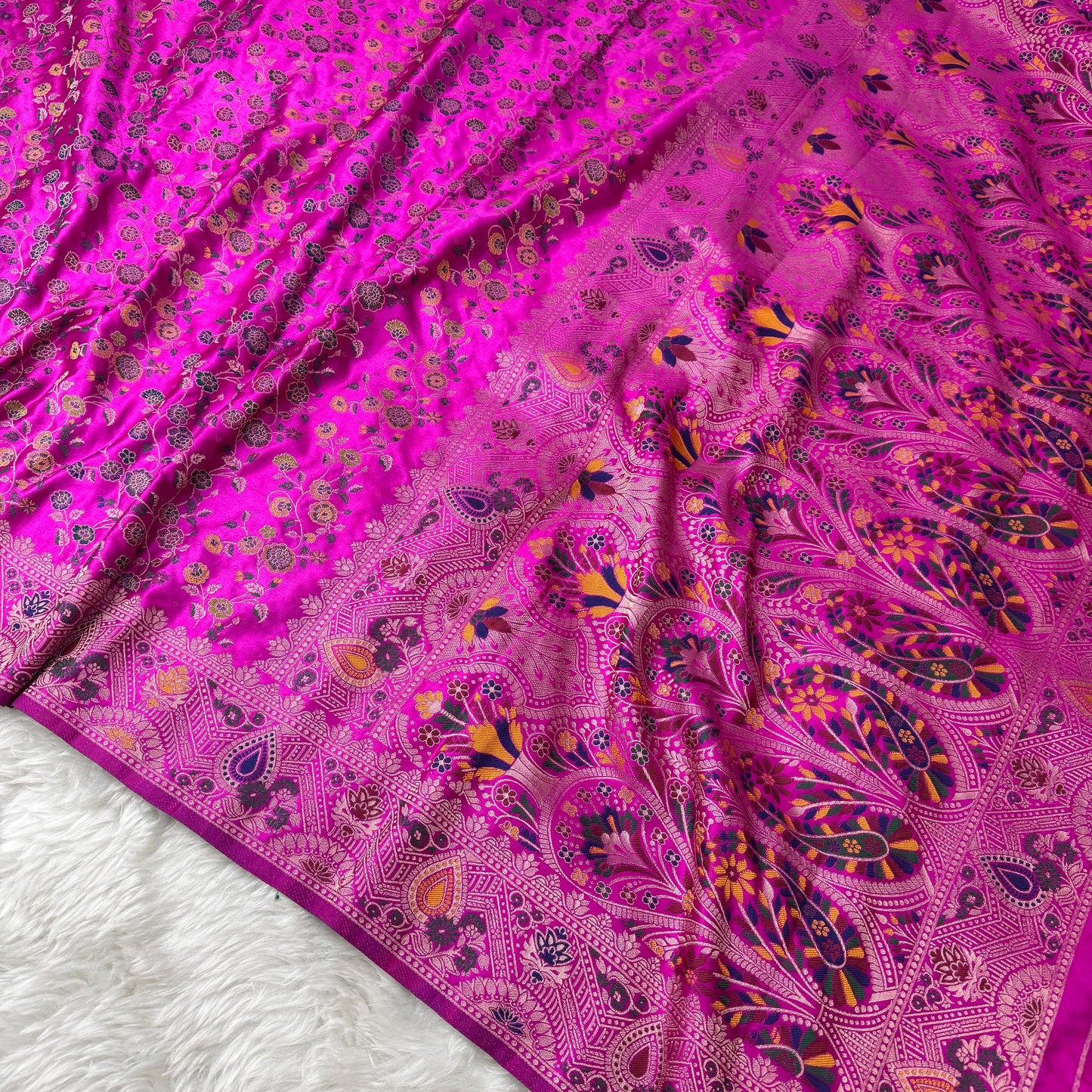 Rani Pink Banarasi Meenakari Mashru Silk Saree - BN58