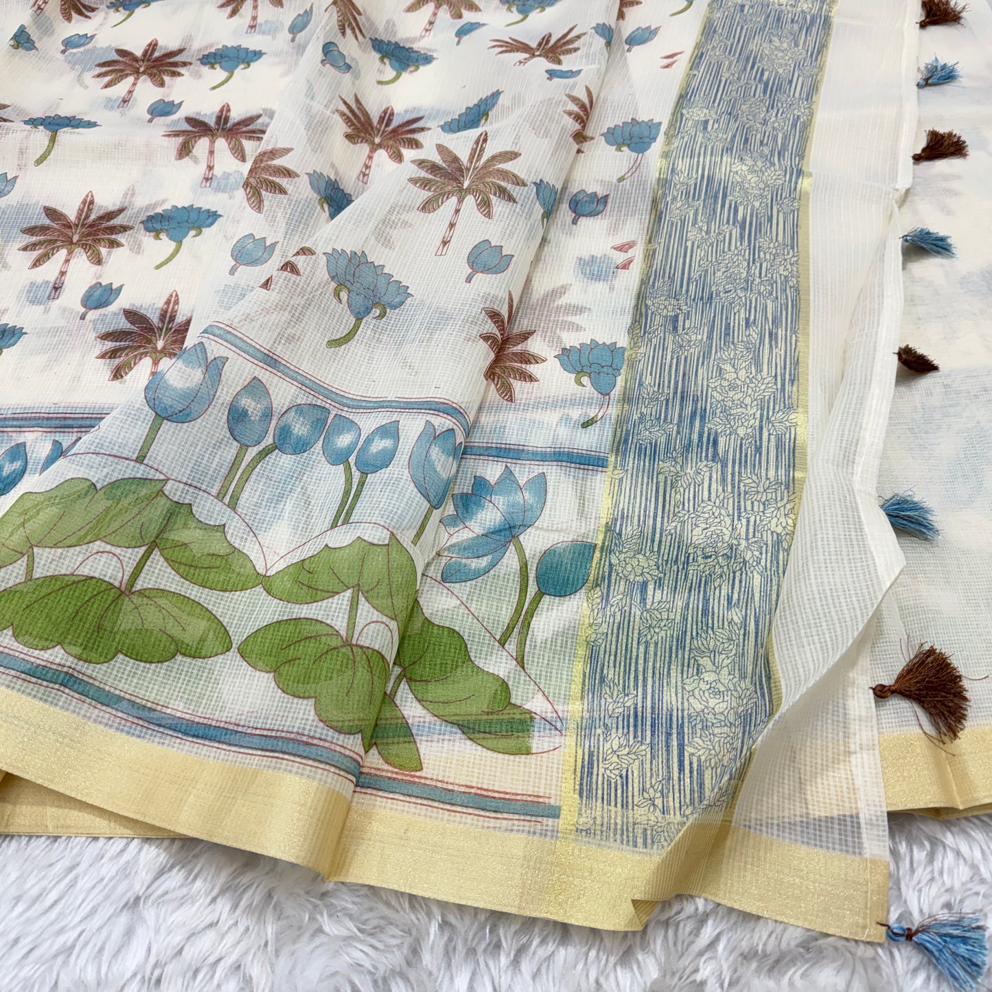 Block Print Cotton Kota Doria Saree
