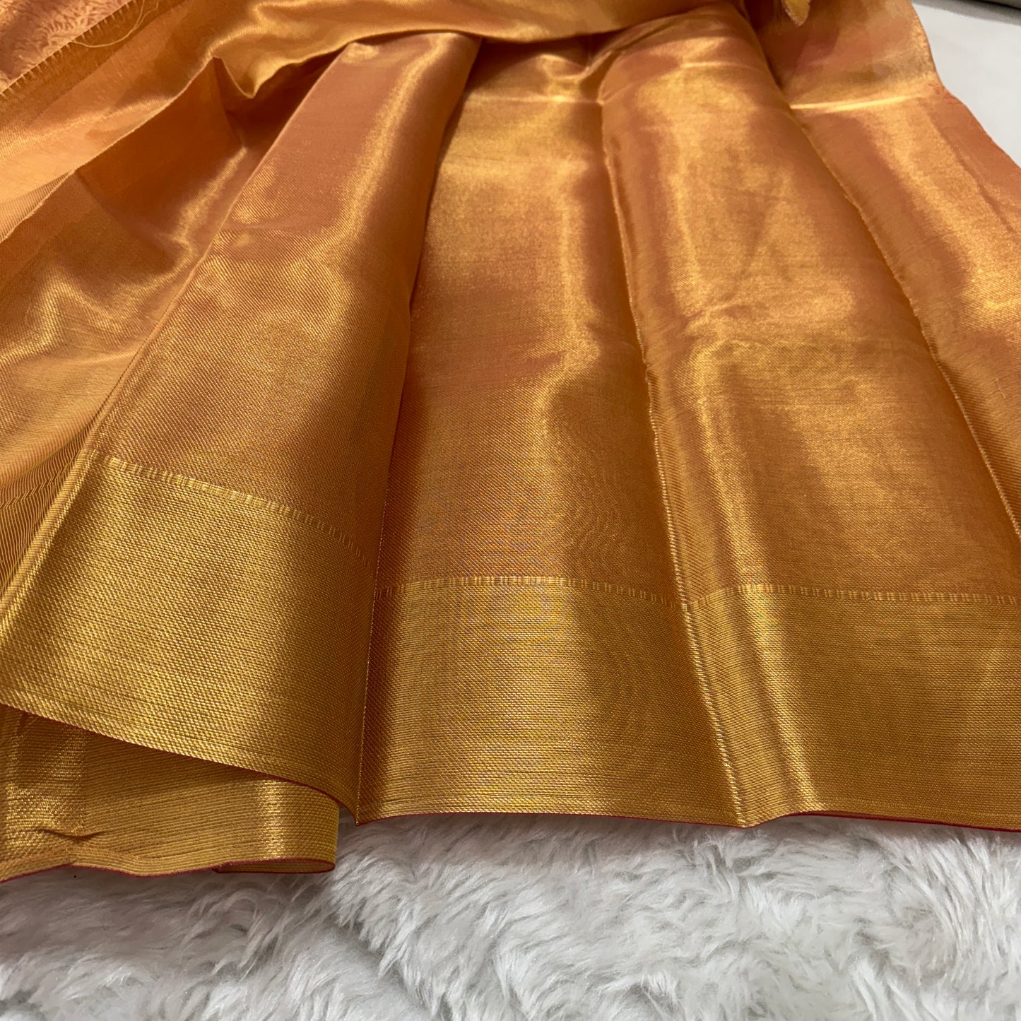 Golden Orange Kanjivaram Kora Tissue Silk Saree