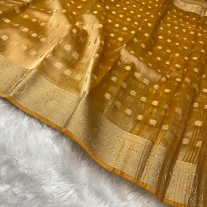 Mustard Gold Banarasi Tissue Silk Saree