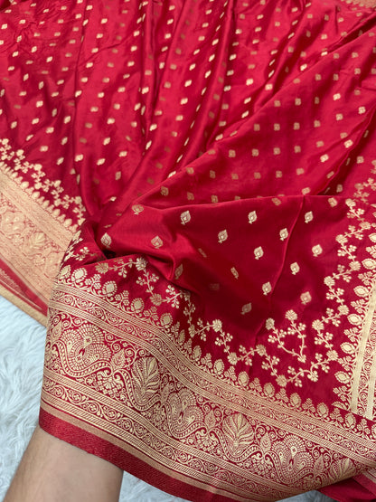 Bridal Red Banarasi Mashru Silk Saree