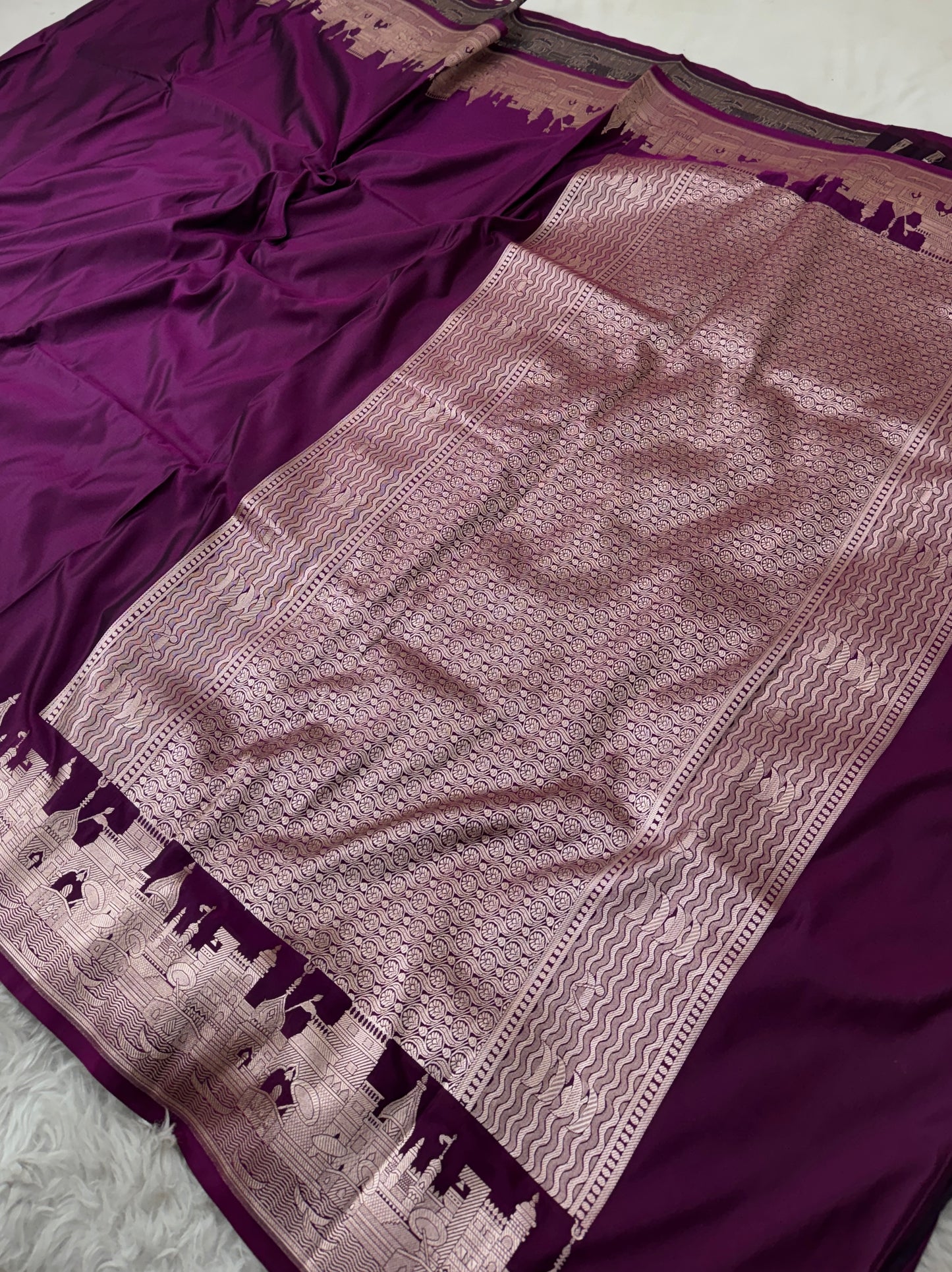 Deep Wine Kashi Ghat Banarasi Satin Katan Silk Saree