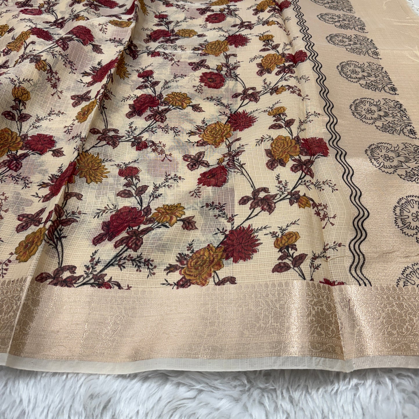 Banarasi Cotton Kota Check Printed Saree