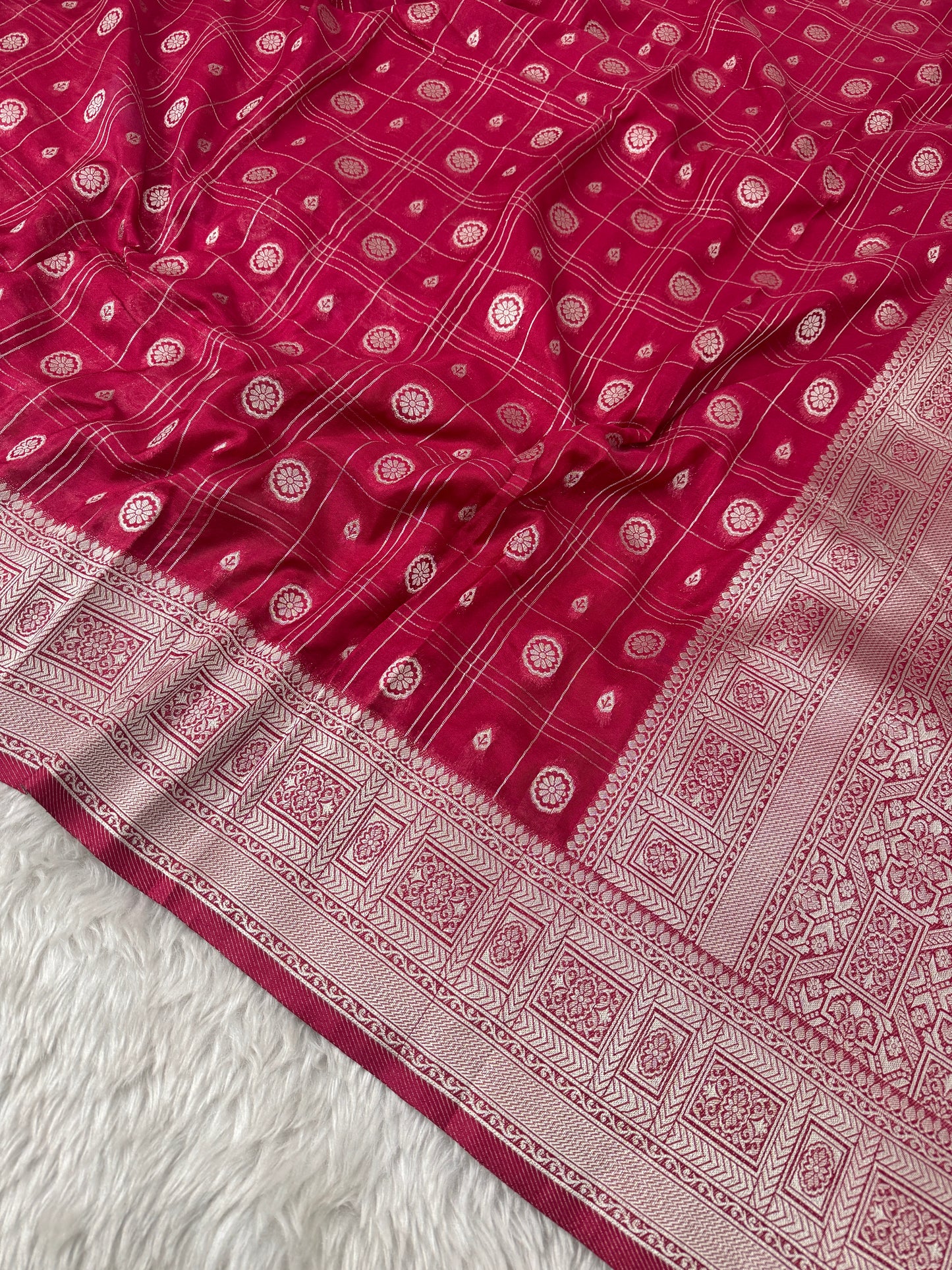 Deep Rani Pink Banarasi Crepe Georgette Saree