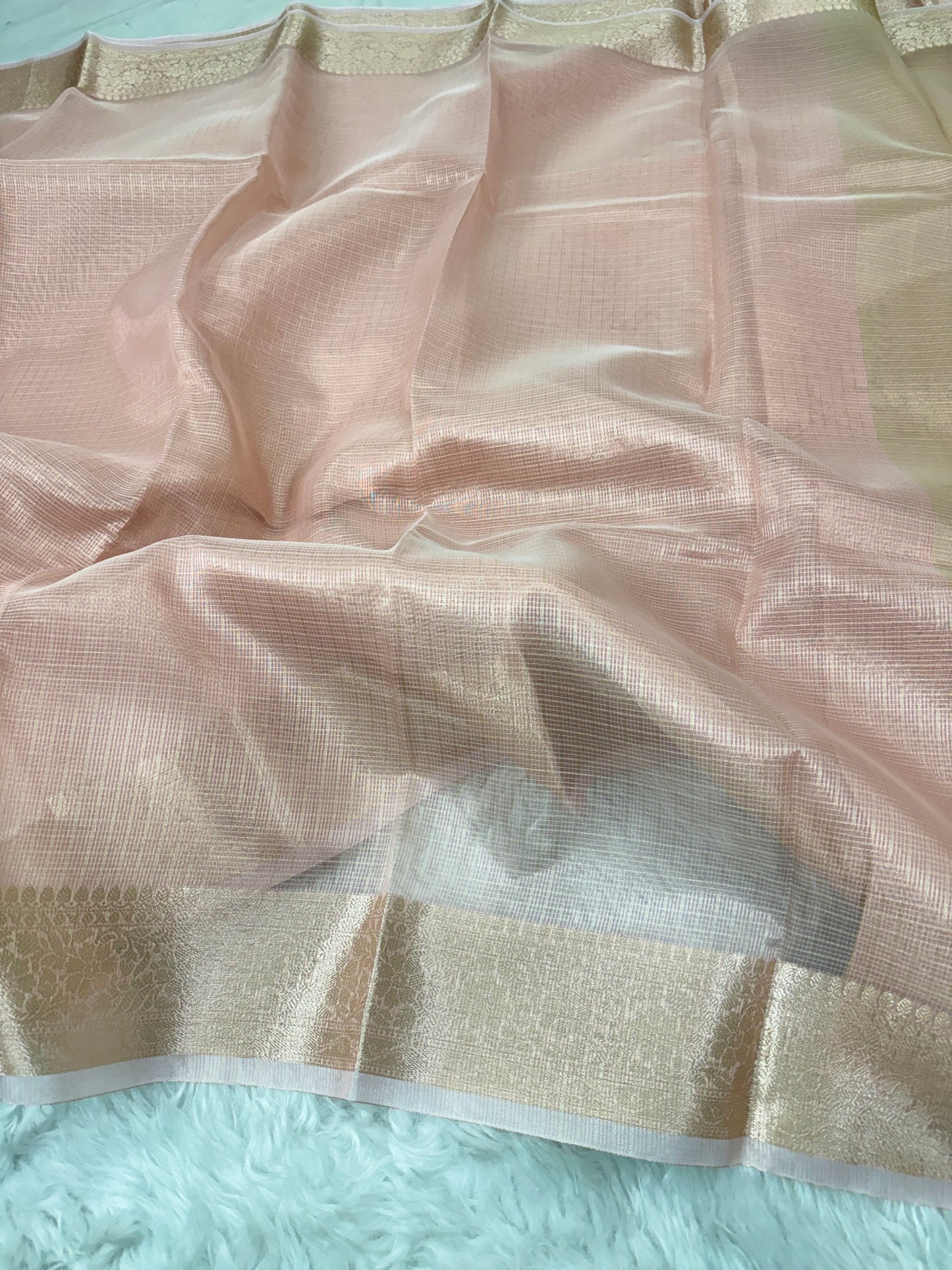 Powder Pink Tissue Silk Banarasi Border Saree