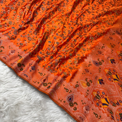 Orange Banarasi Meenakari Mashru Silk Saree - BN57