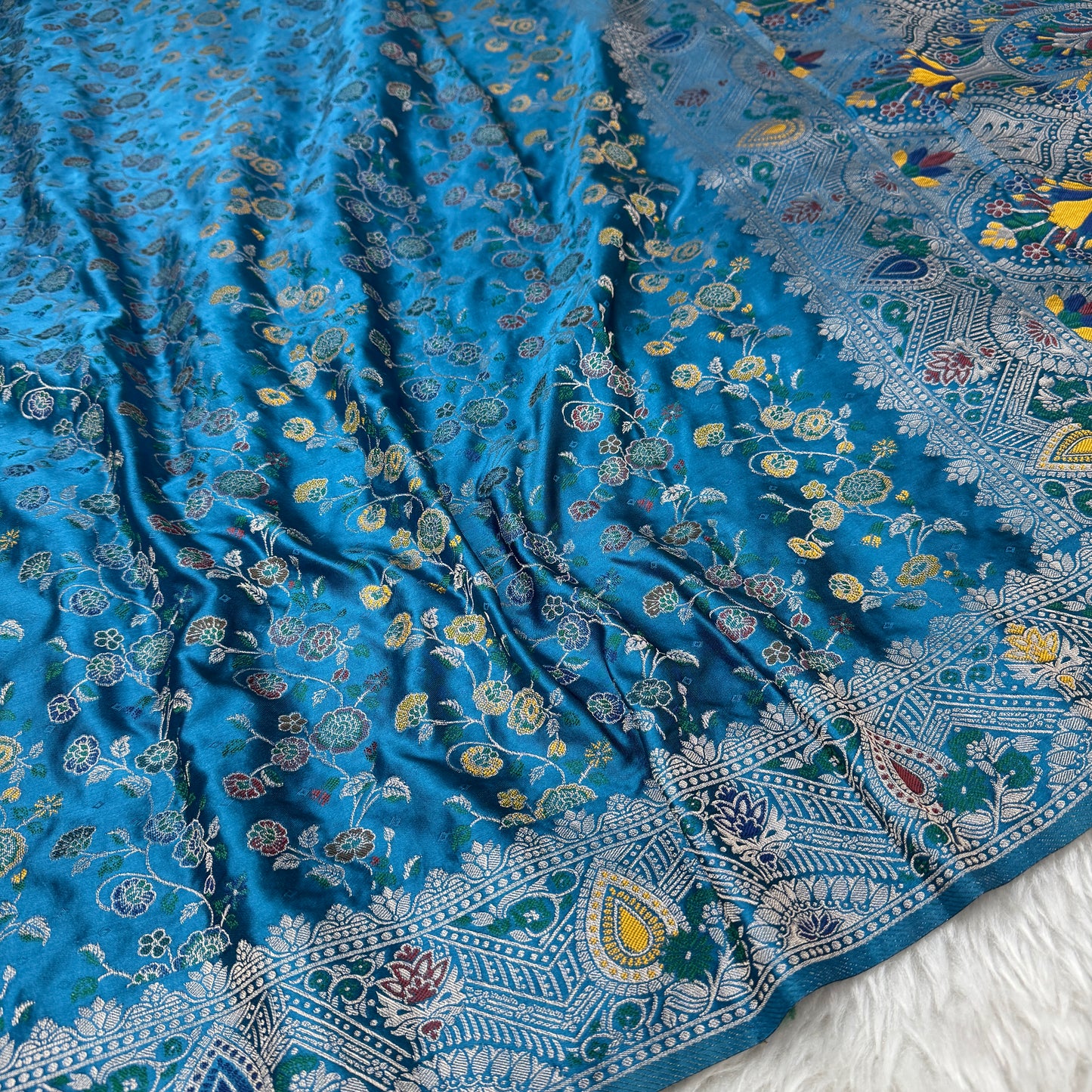 German Blue Banarasi Meenakari Mashru Silk Saree - BN59