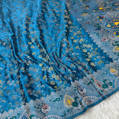 German Blue Banarasi Meenakari Mashru Silk Saree - BN59