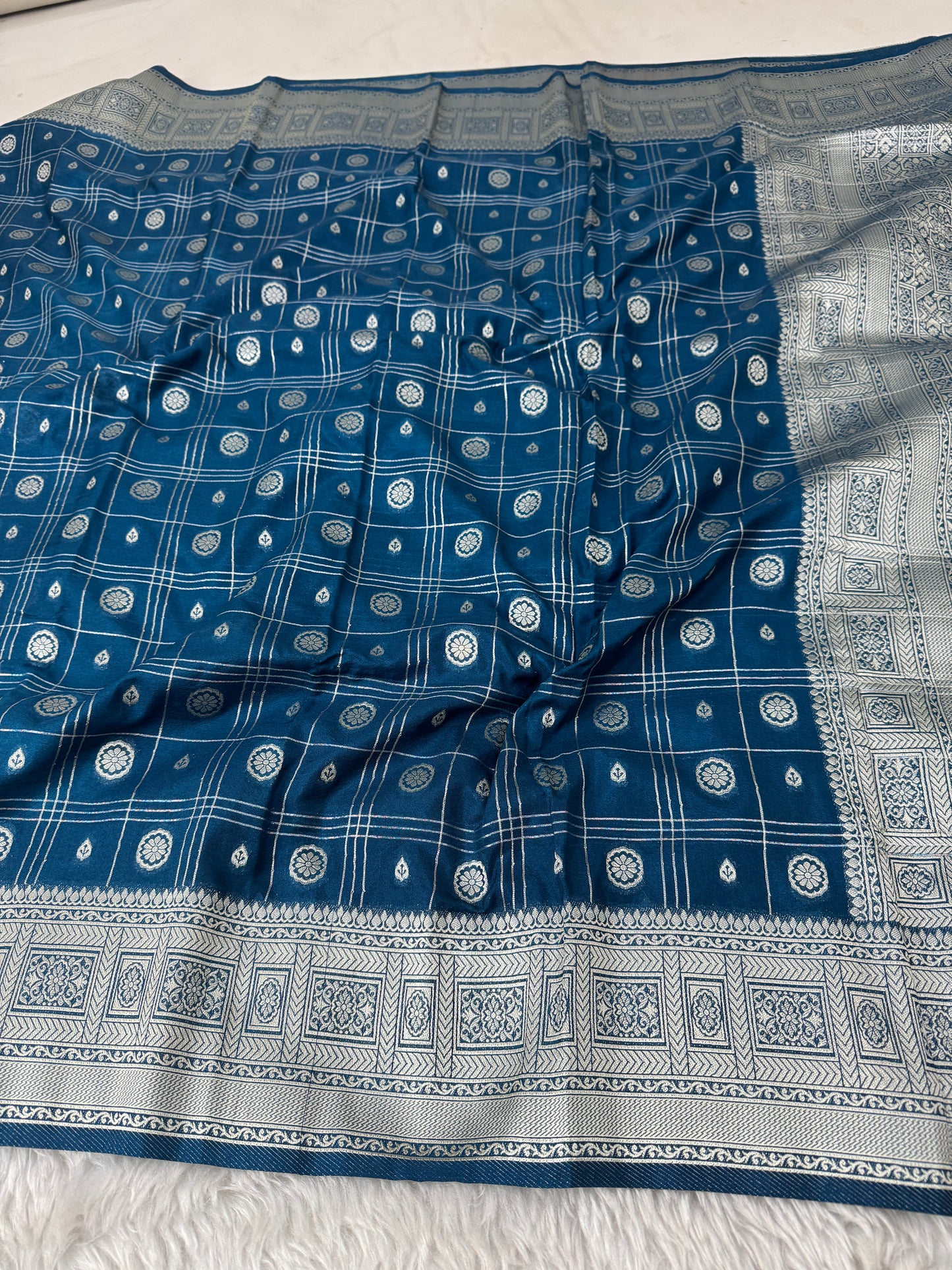 German Blue Banarasi Crepe Georgette Saree