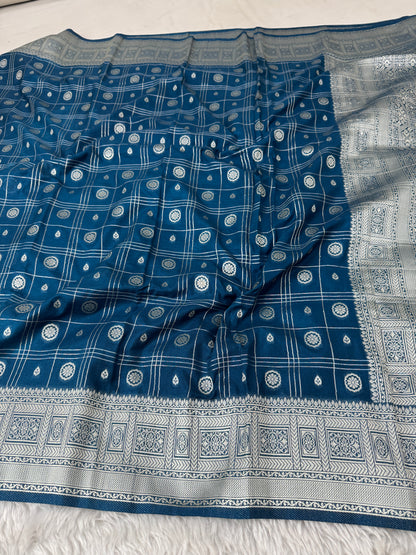 German Blue Banarasi Crepe Georgette Saree