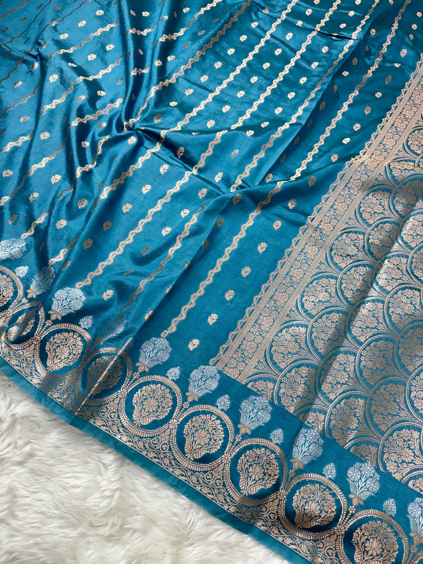 Teal Blue Premium Banarasi Mango Silk Saree