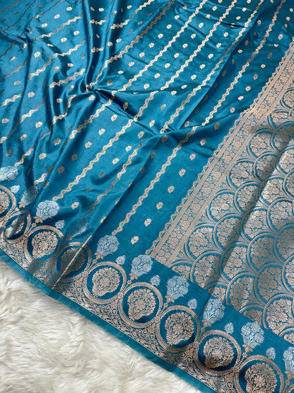 Teal Blue Premium Banarasi Mango Silk Saree