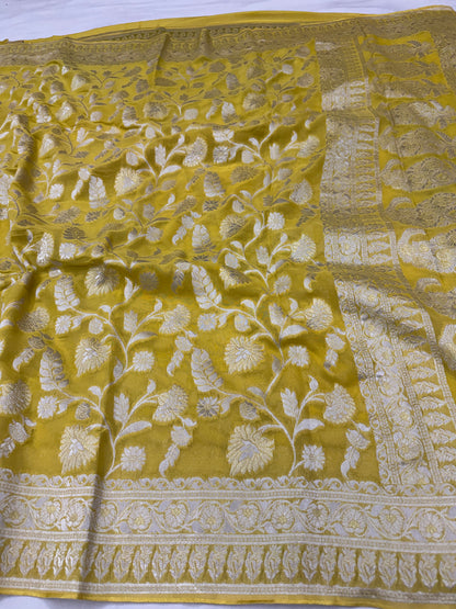 Haldi Yellow Banarasi Viscose Khaddi Georgette Saree