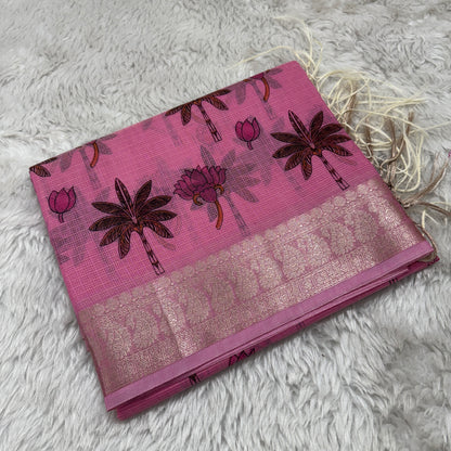 Banarasi Cotton Kota Check Printed Saree