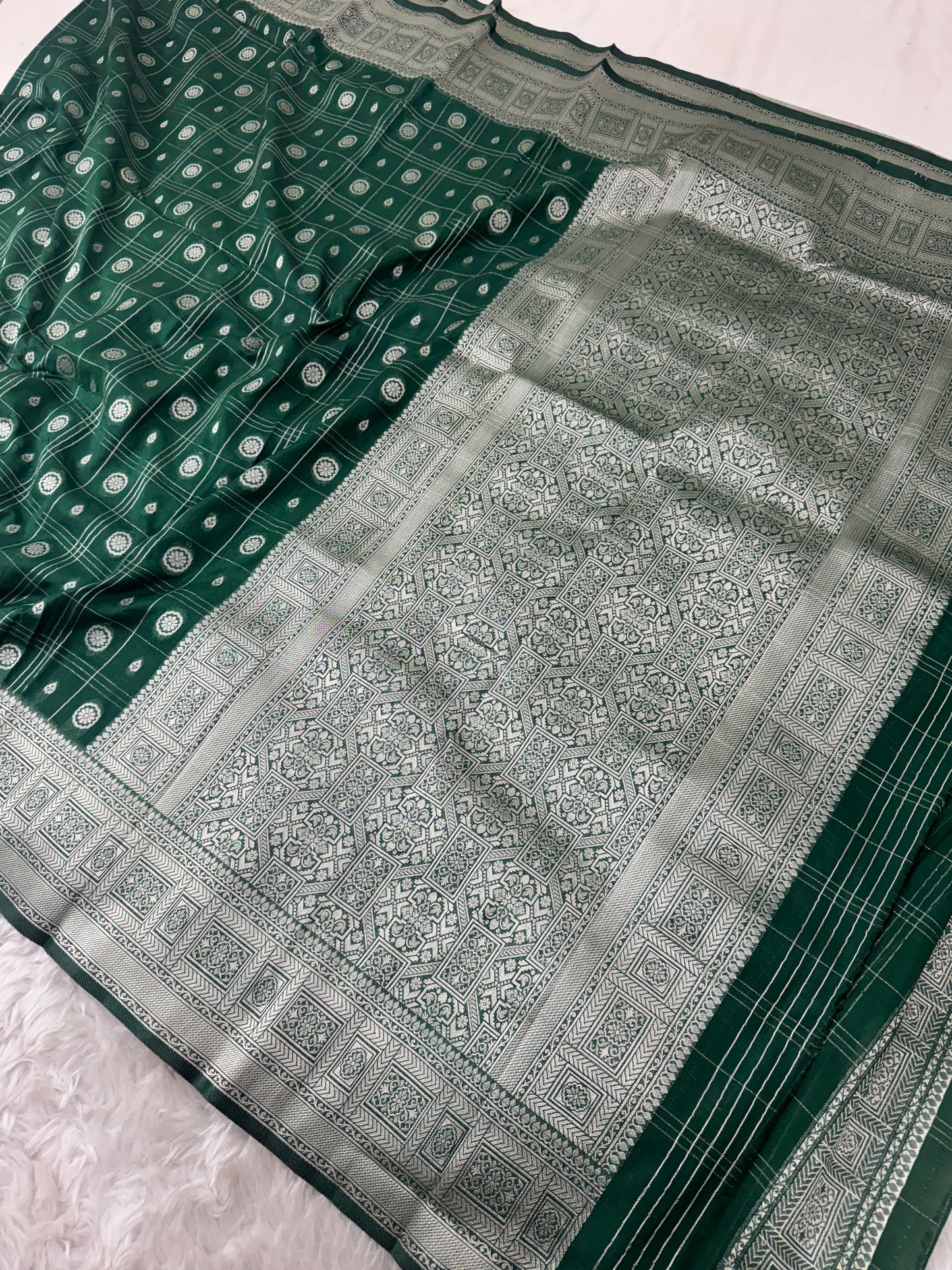 Bottle Green Banarasi Crepe Georgette Saree