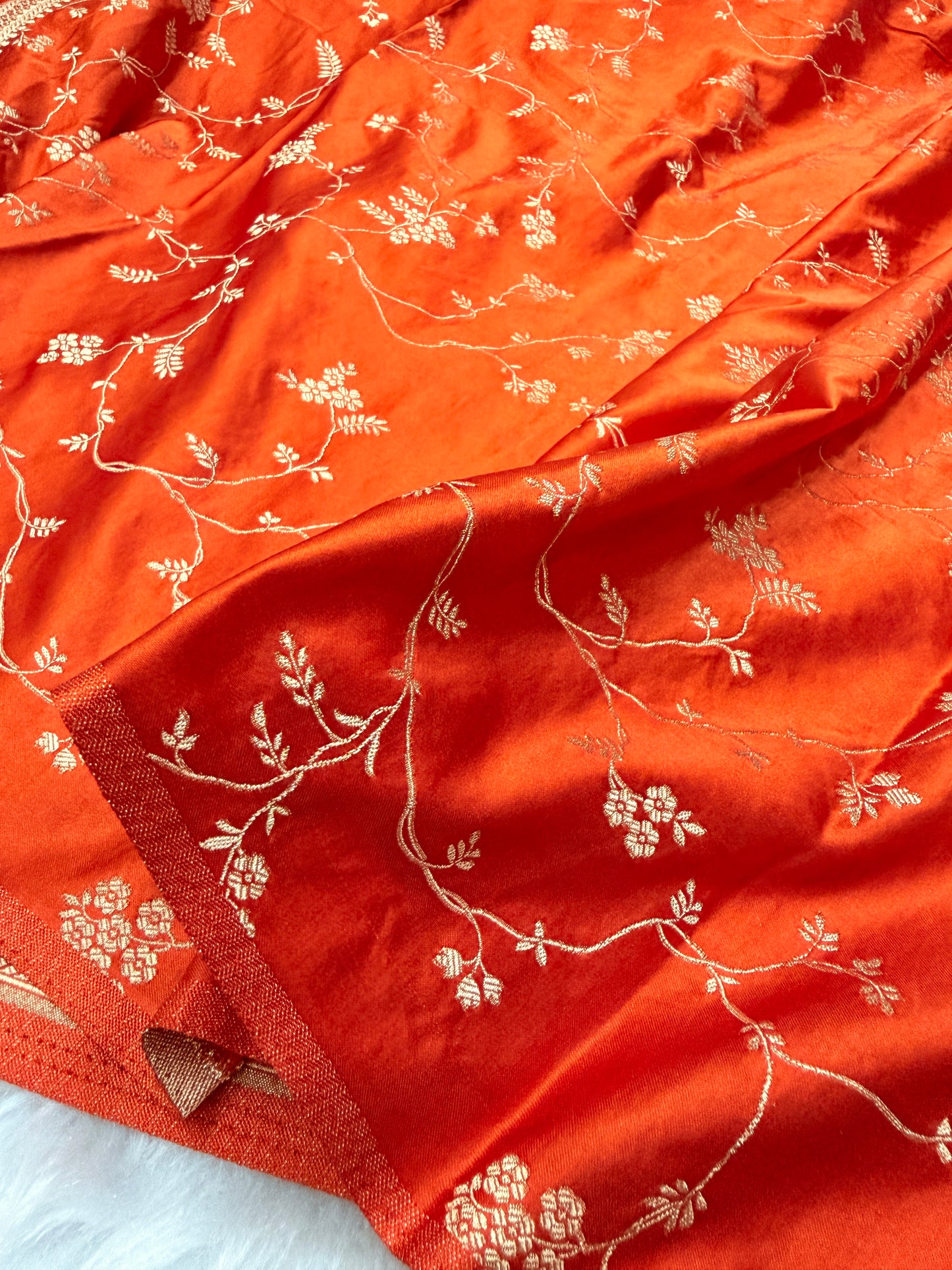 Burnt Orange Banarasi Mashru Silk Saree