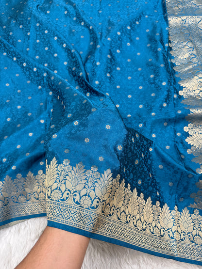 Cobalt Blue Banarasi Mashru Silk Saree