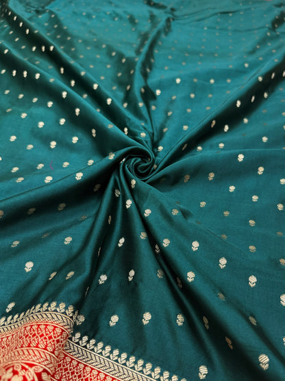 Emerald Green to Red Banarasi Mashru Silk Saree