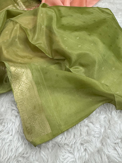 Peach Banarasi Rangkaat Organza Crepe Silk Saree