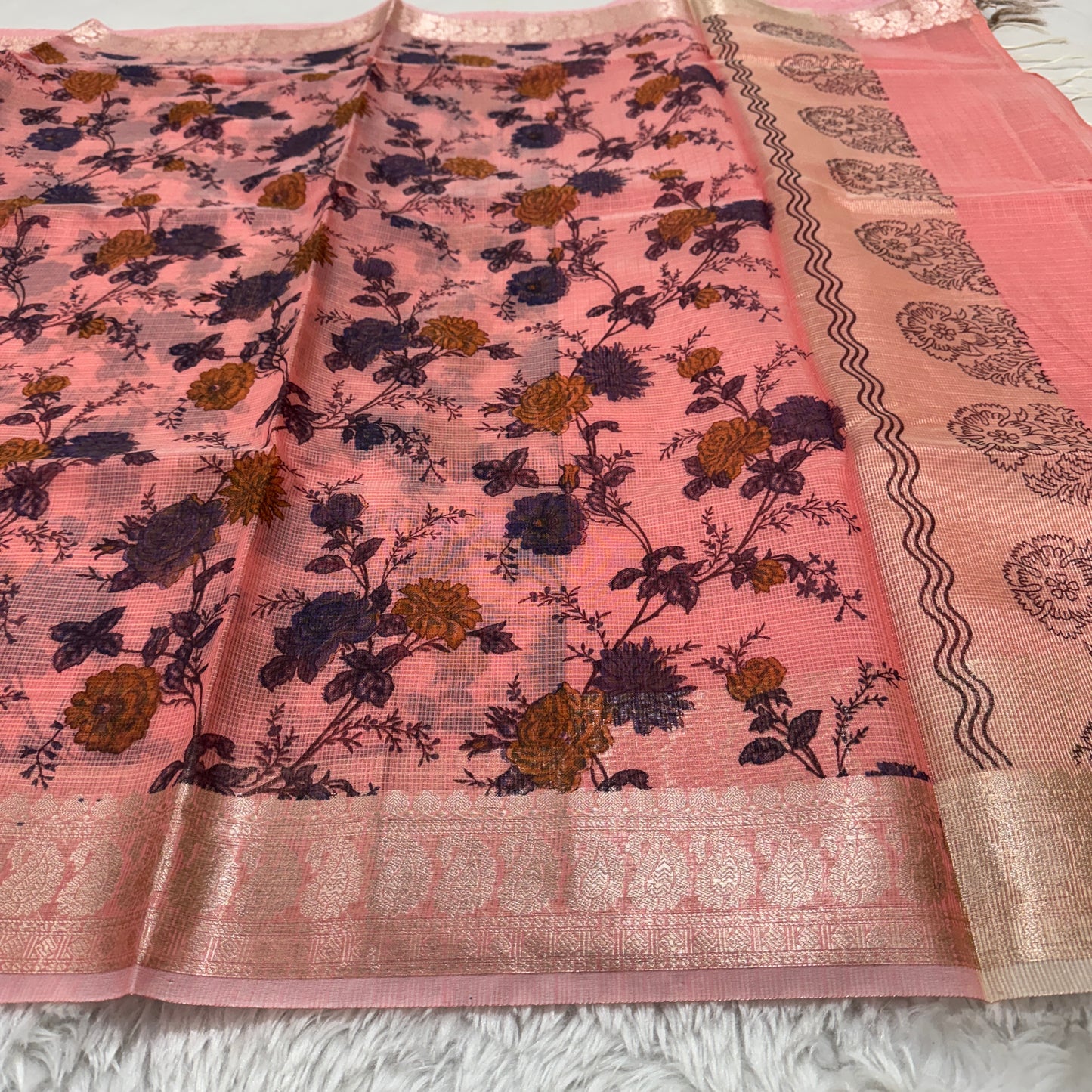 Banarasi Cotton Kota Check Printed Saree