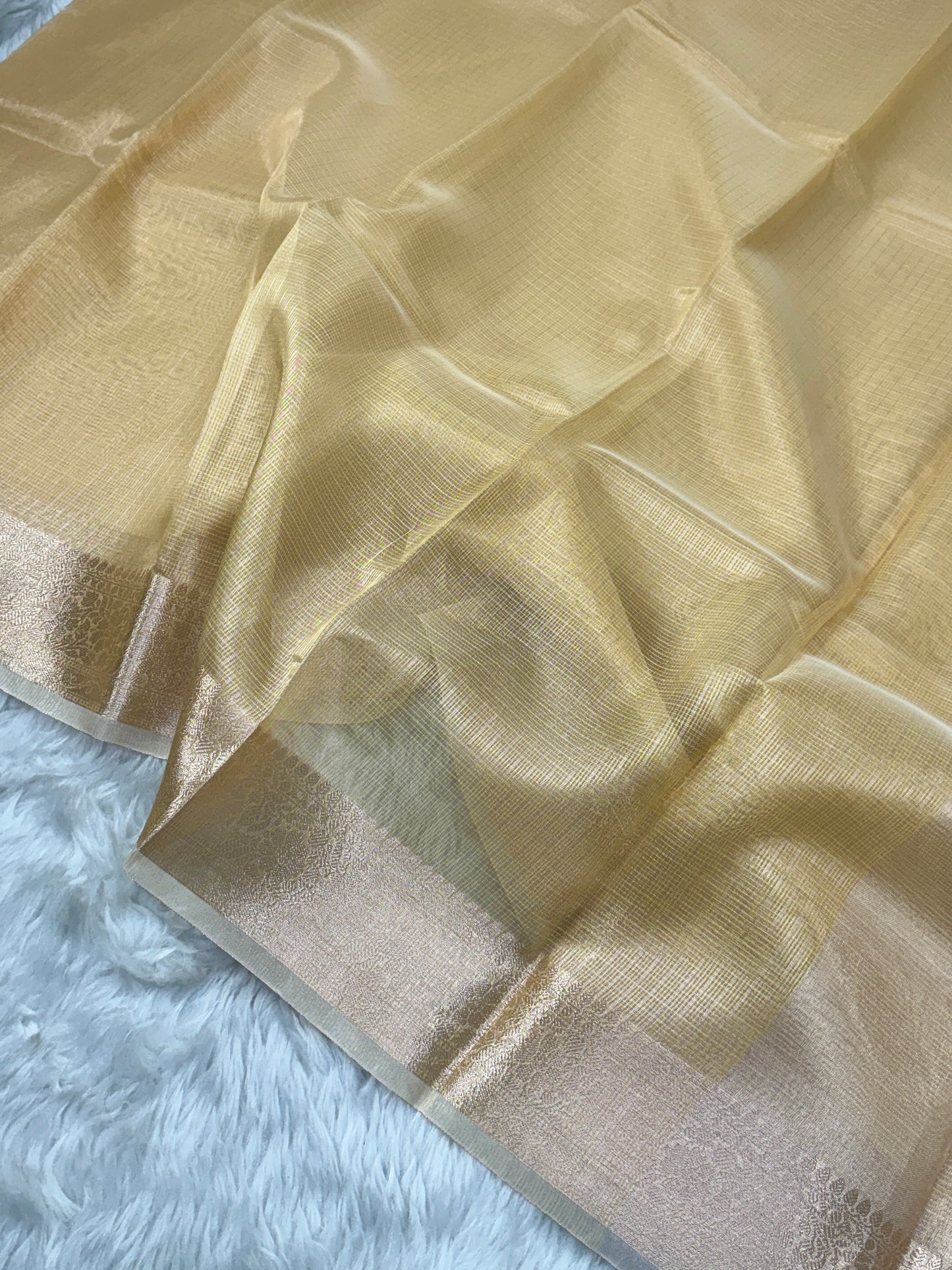 Pastel Yellow Tissue Silk Banarasi Border Saree