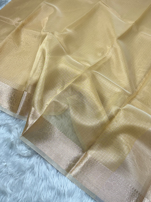 Pastel Yellow Tissue Silk Banarasi Border Saree