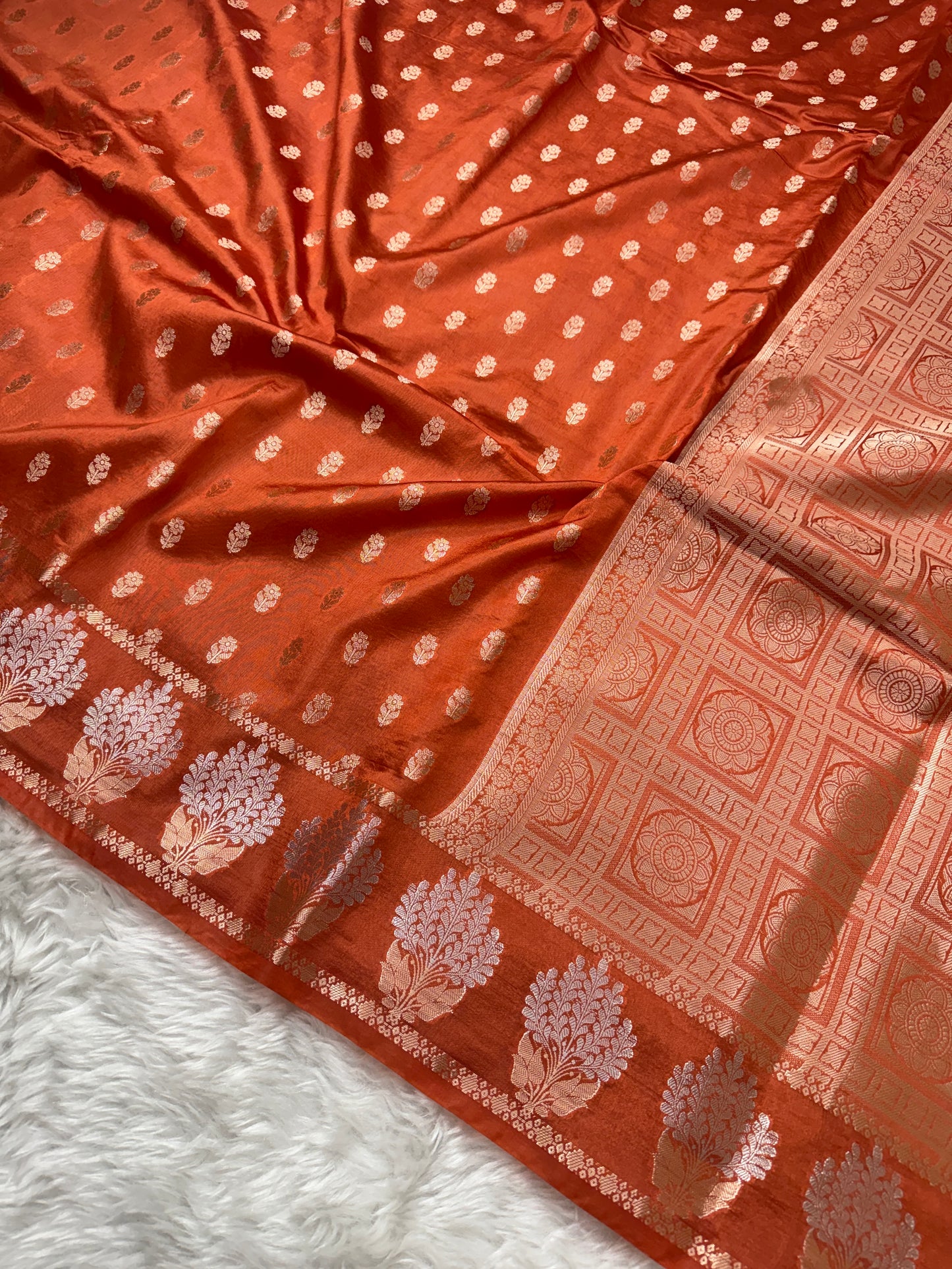 Rust Orange Premium Banarasi Mango Silk Saree