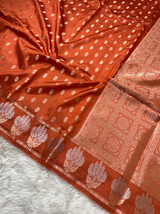 Rust Orange Premium Banarasi Mango Silk Saree