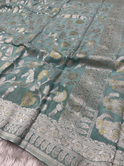 Mint Green Banarasi Viscose Khaddi Georgette Saree