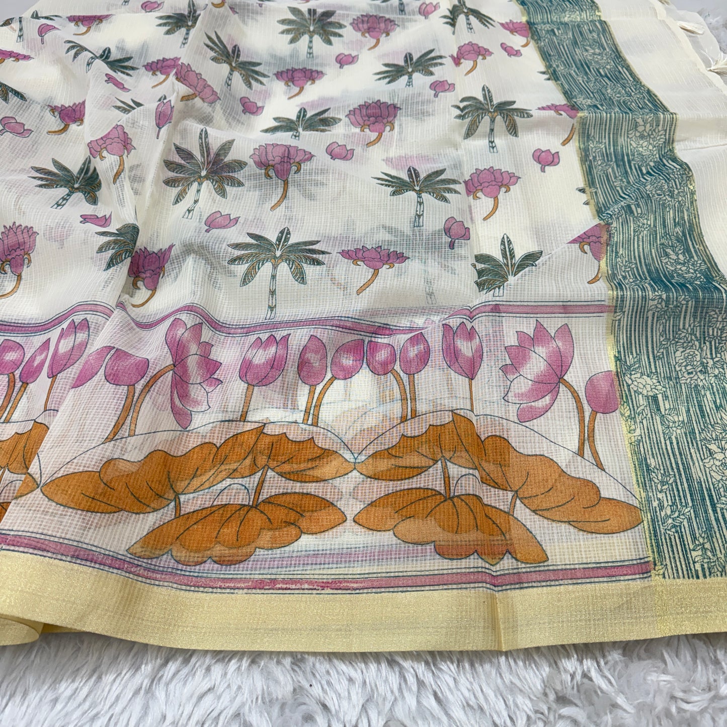 Block Print Cotton Kota Doria Saree