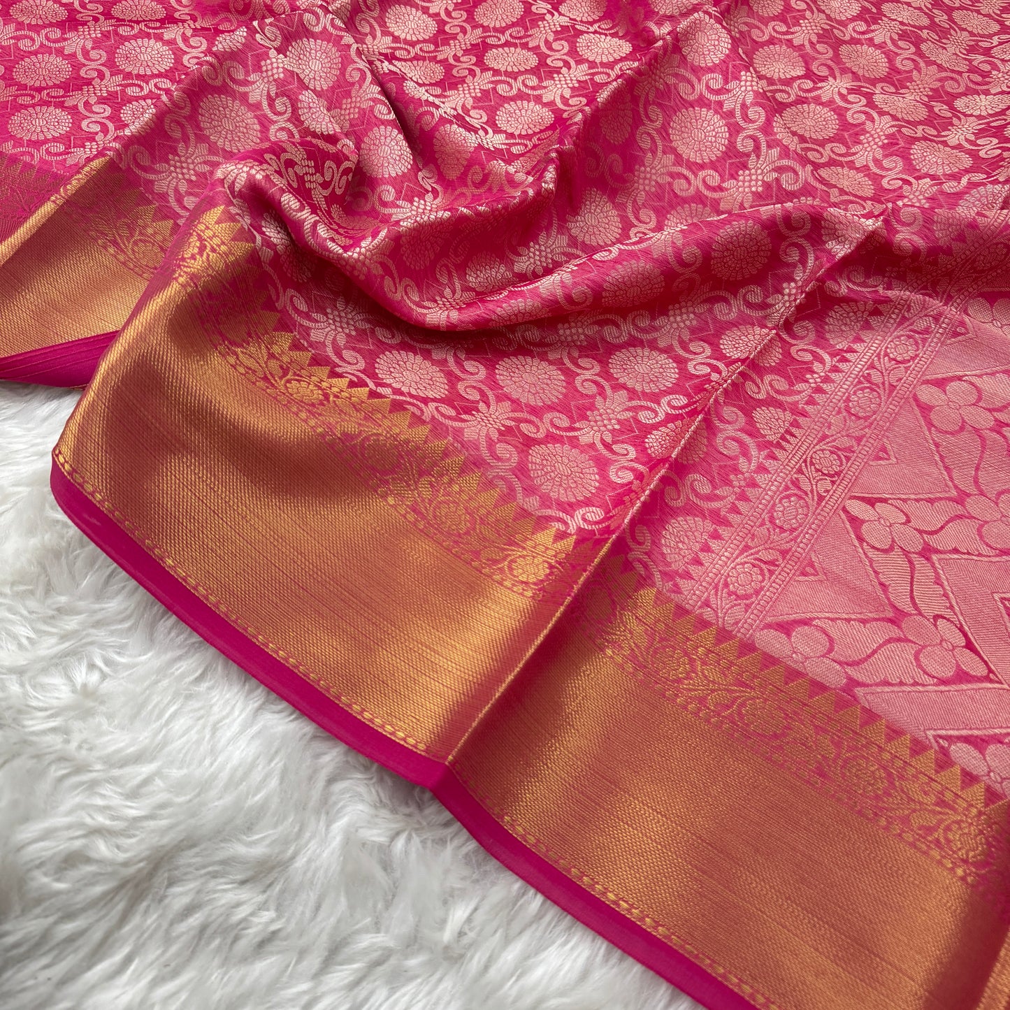 Floral Pink Kanjivaram Semi Silk Saree