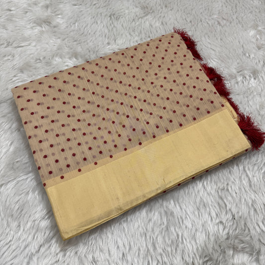 Polka Dot Slub Cotton Saree