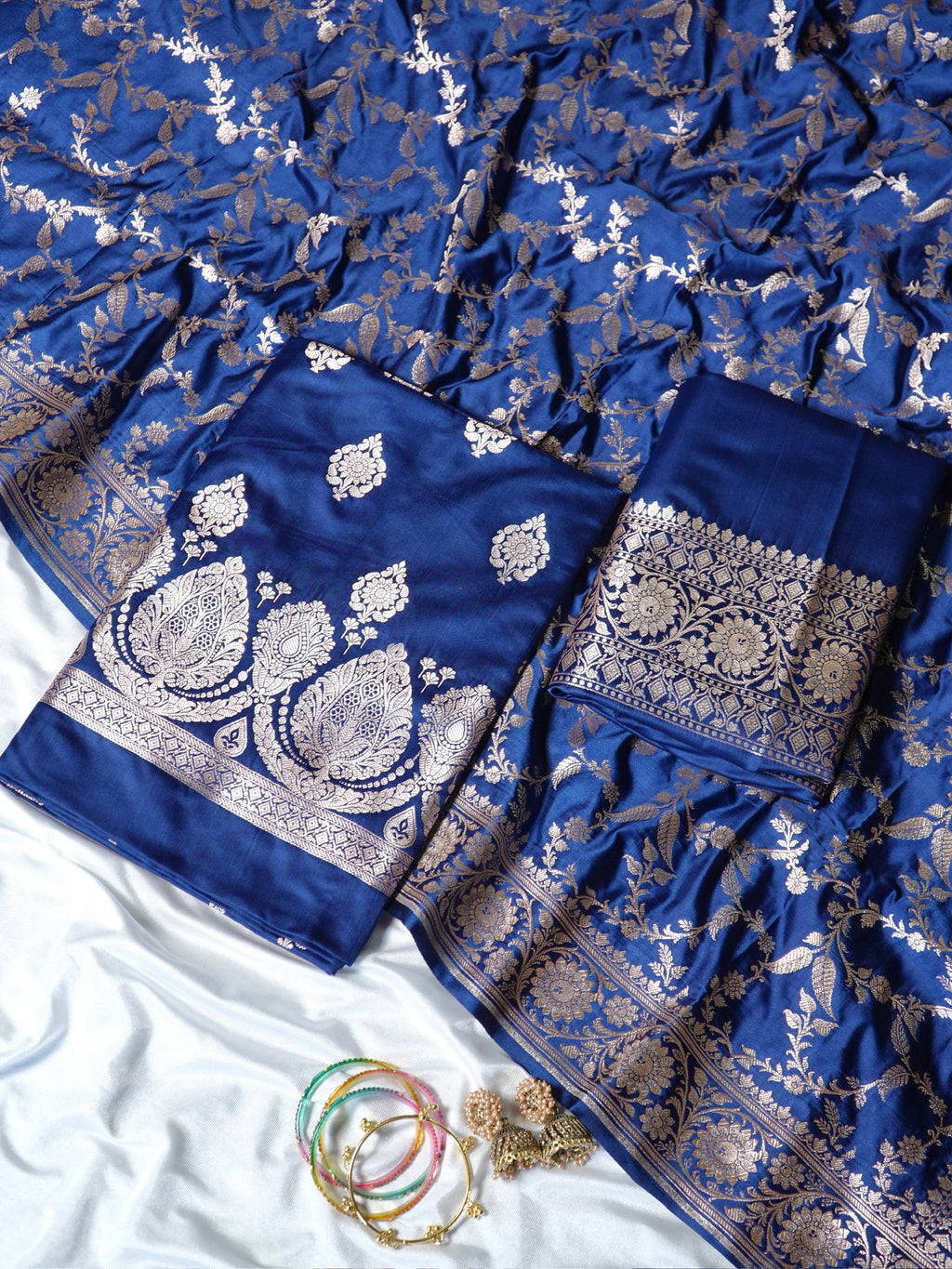 Navy Blue Premium Banarasi Mashru Silk Suit Set
