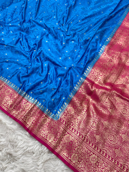 Electric Blue to Rani Pink Banarasi Mashru Silk Saree