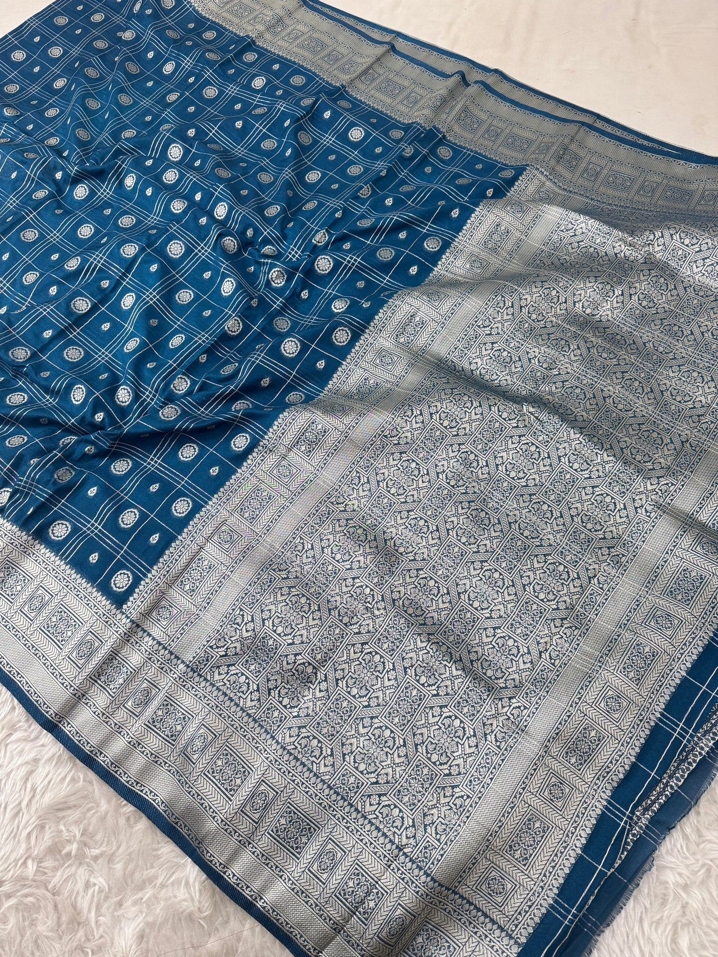 German Blue Banarasi Crepe Georgette Saree