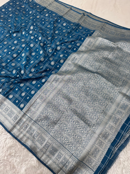 German Blue Banarasi Crepe Georgette Saree